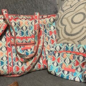 Vera Bradley Colorful Patterned Tote and Pouch Set